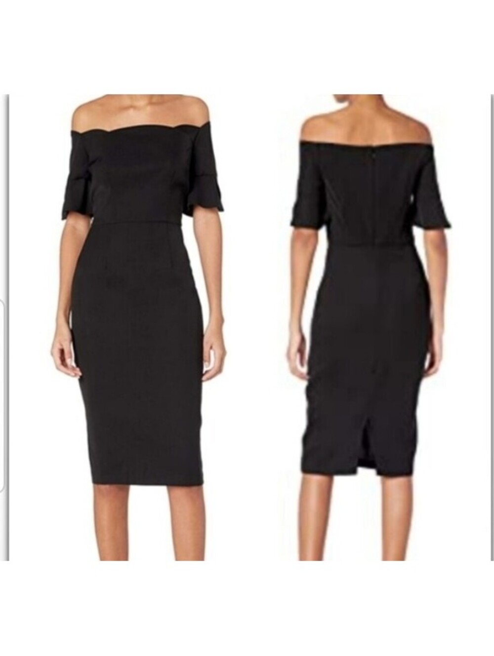 Trina Turk Size 2 Black Scalloped Neck Off Shoulder Dress